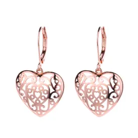 14K Rose Gold Filigree Heart Earring