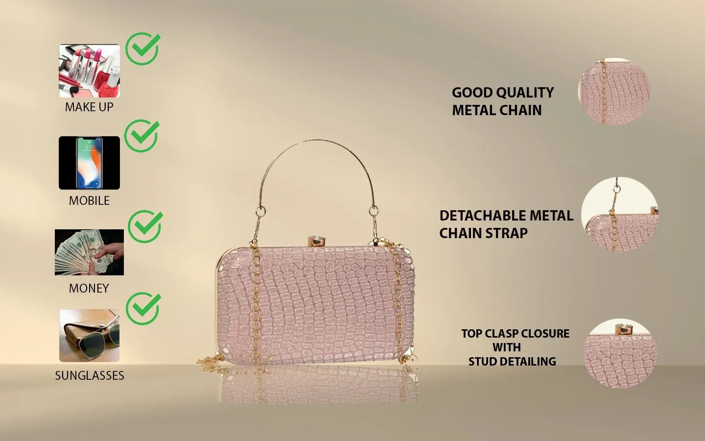 ADISA textured formal party clutch with gold chain for women and girls