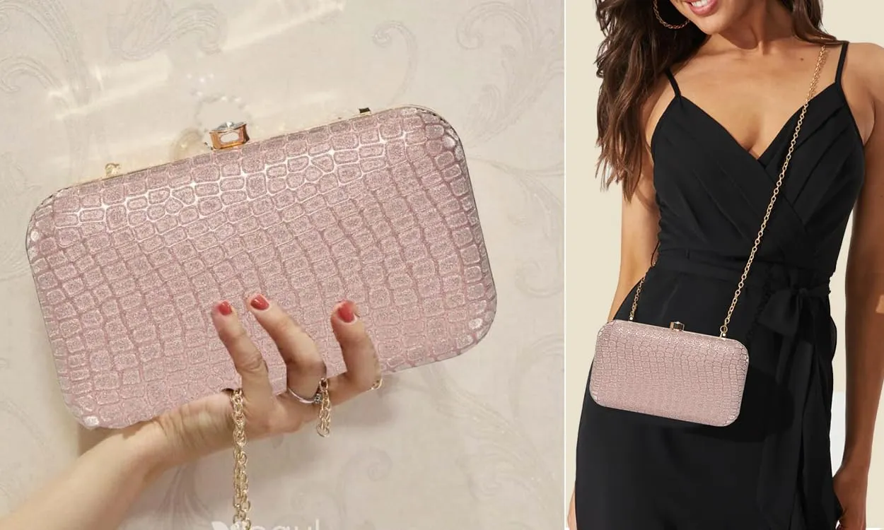 ADISA textured formal party clutch with gold chain for women and girls