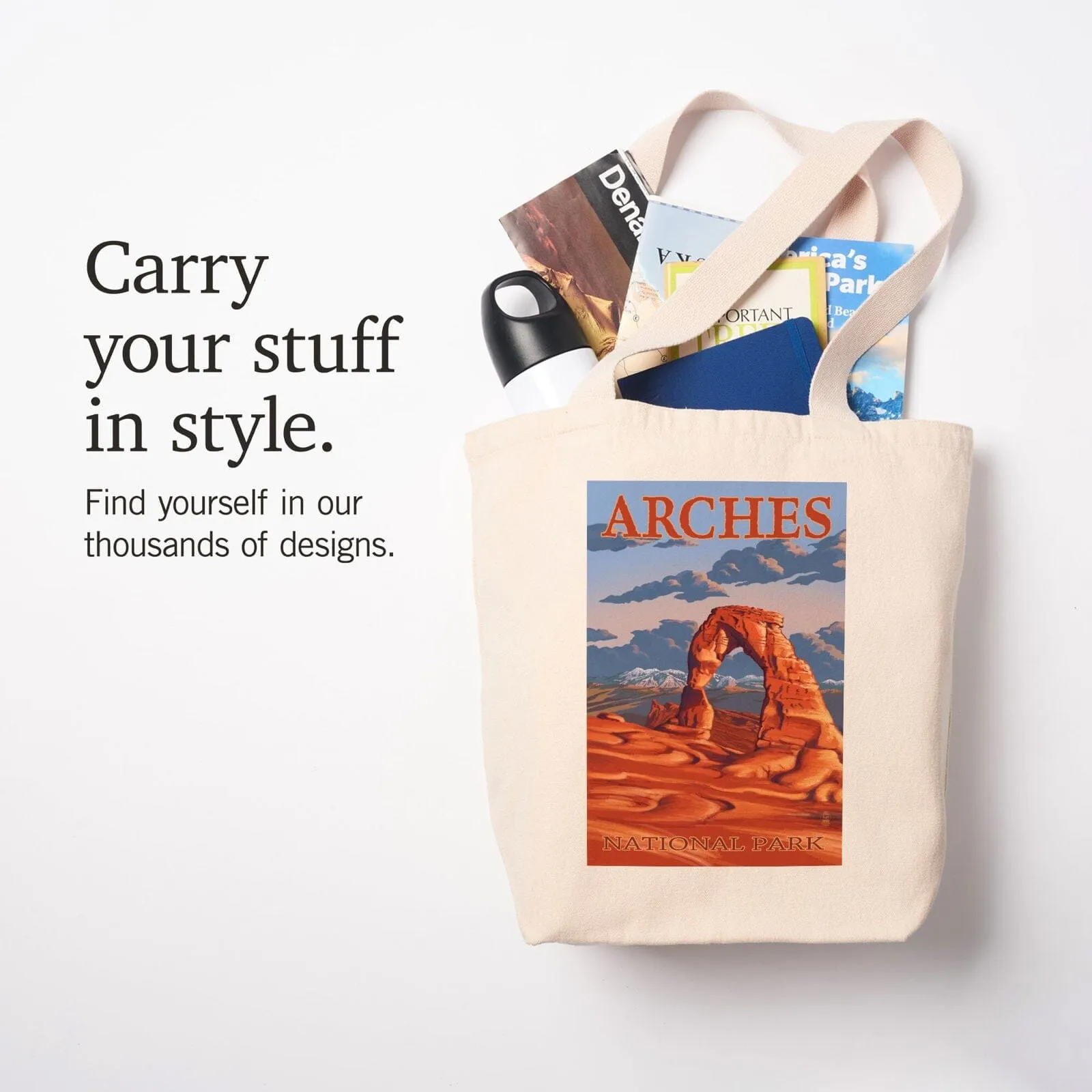 Arches National Park, Utah, Delicate Arch Illustration, Lantern Press Artwork, Tote Bag