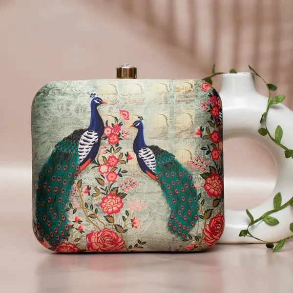 Artklim Peacock Printed Clutch