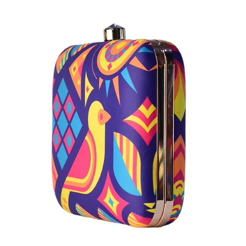 Artklim Yellow Bird With Tile Printed Clutch