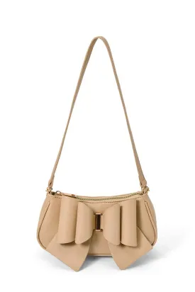 Beige Willow Bow Baguette Shoulder Bag