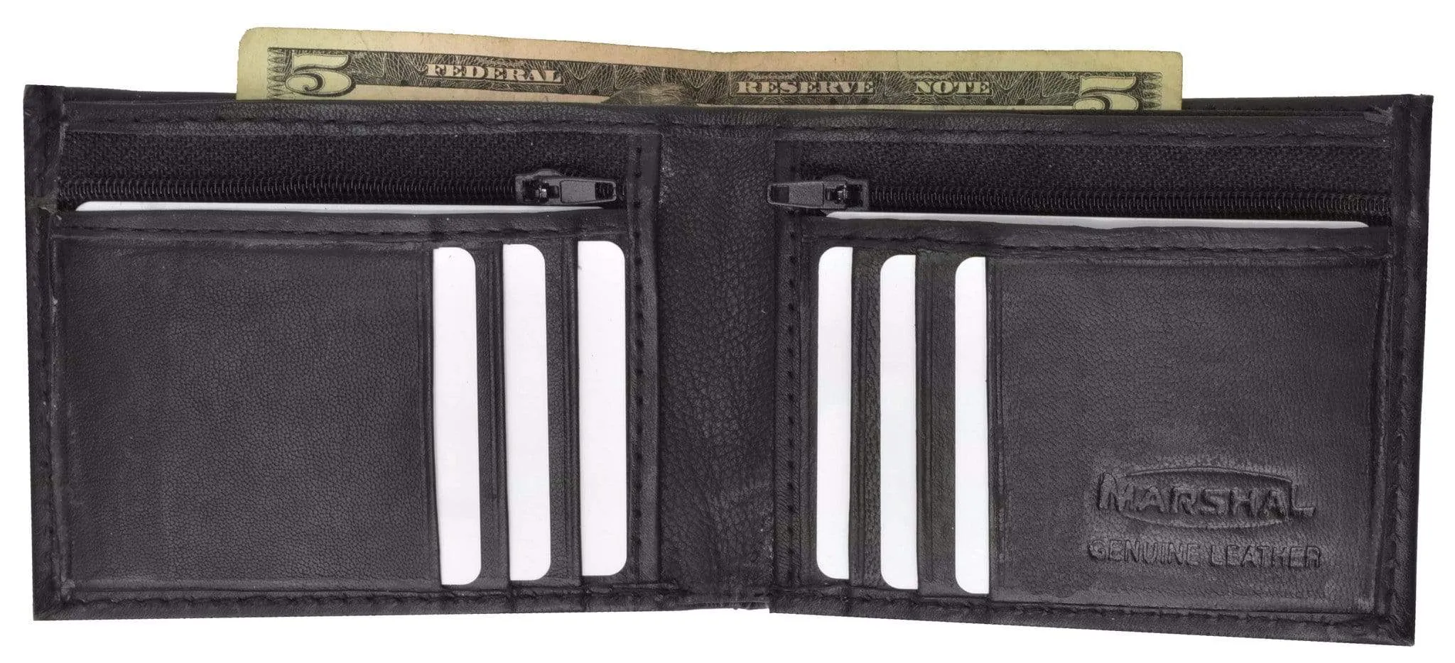 Bifold Mens Leather Dual Zippered Change Pockets Credit Card Holder Wallet 1618