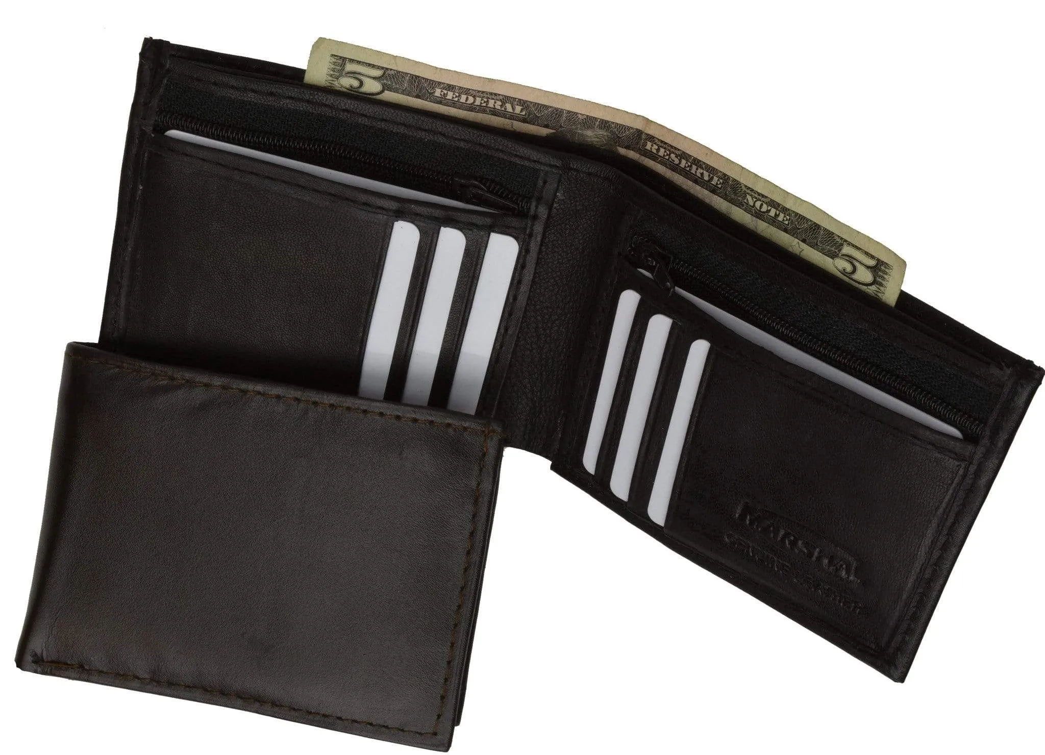 Bifold Mens Leather Dual Zippered Change Pockets Credit Card Holder Wallet 1618