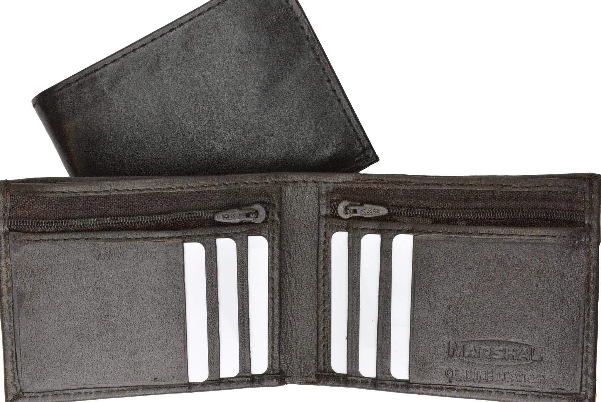 Bifold Mens Leather Dual Zippered Change Pockets Credit Card Holder Wallet 1618