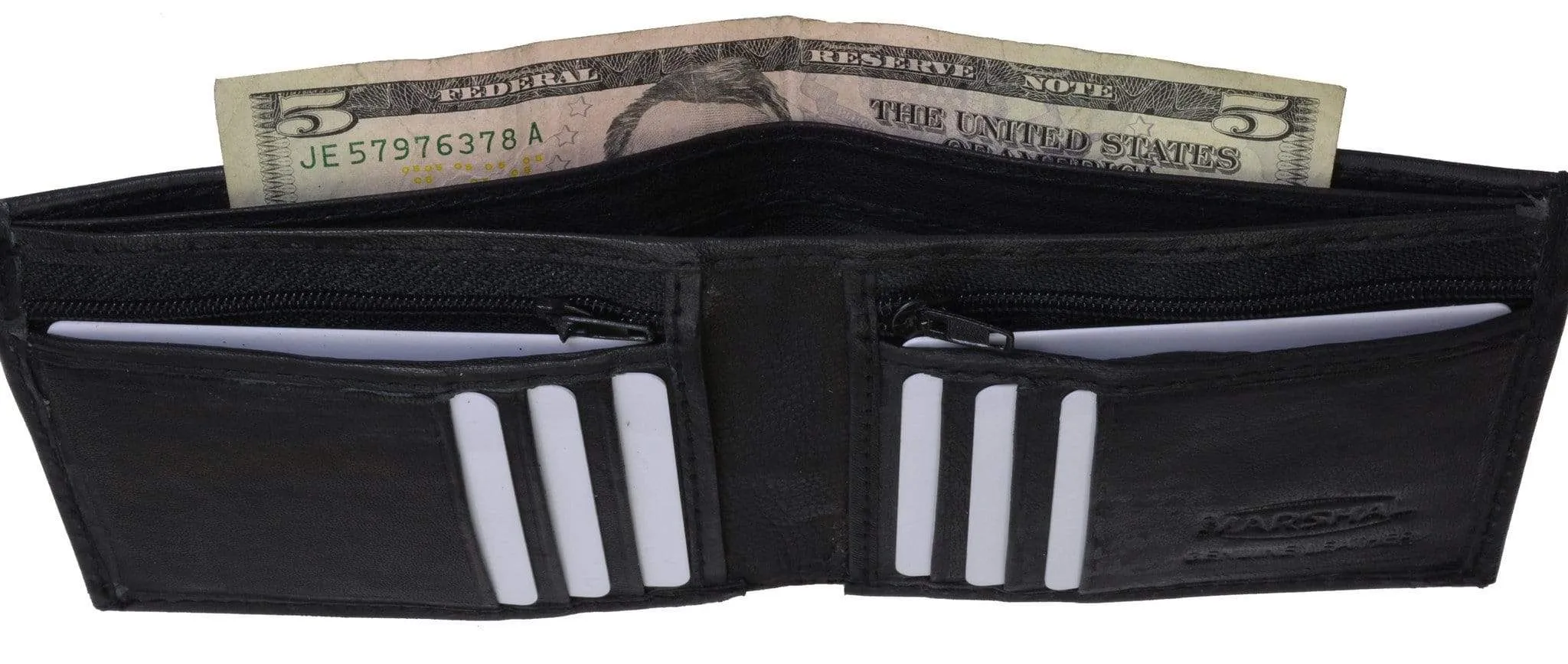 Bifold Mens Leather Dual Zippered Change Pockets Credit Card Holder Wallet 1618