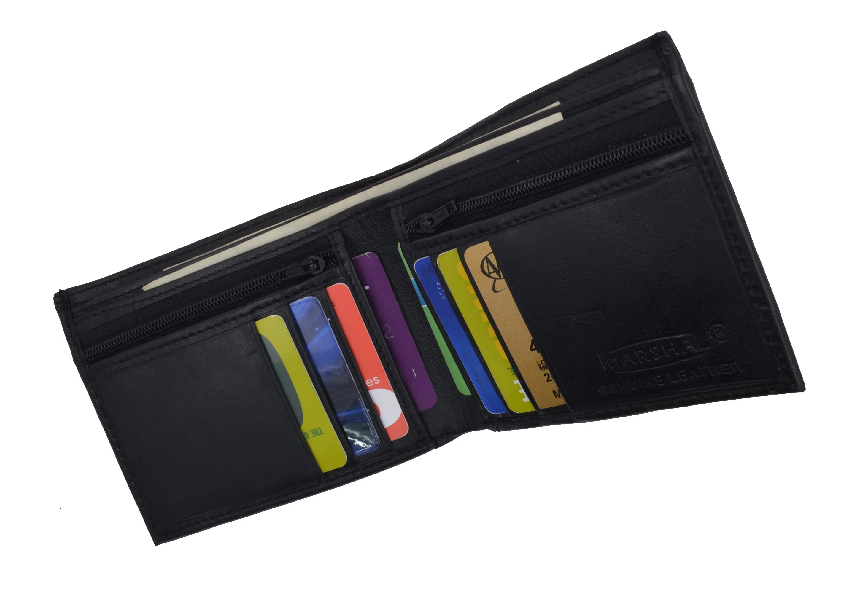 Bifold Mens Leather Dual Zippered Change Pockets Credit Card Holder Wallet 1618