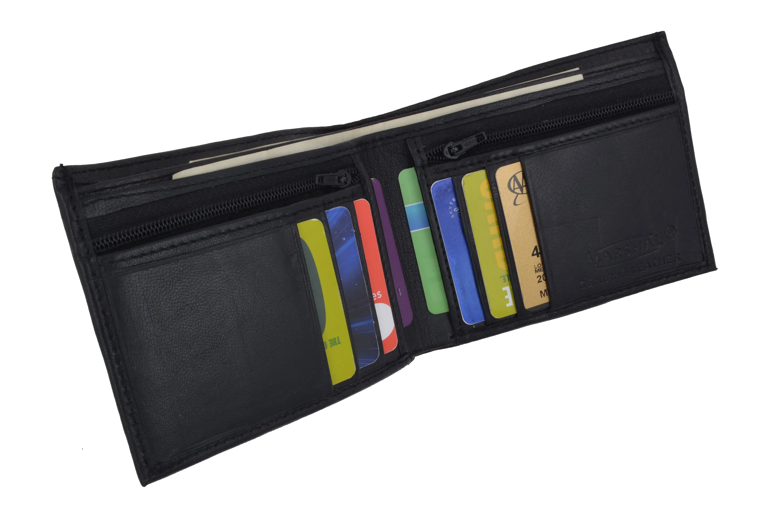 Bifold Mens Leather Dual Zippered Change Pockets Credit Card Holder Wallet 1618
