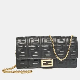 Black FF Leather Baguette Continental Chain Wallet