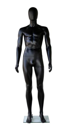 BLOWING BLACK MALE EGGHEAD PLASTIC MANNEQUIN STRAIGHT ARMS & LEGS WITH NECK CAP
