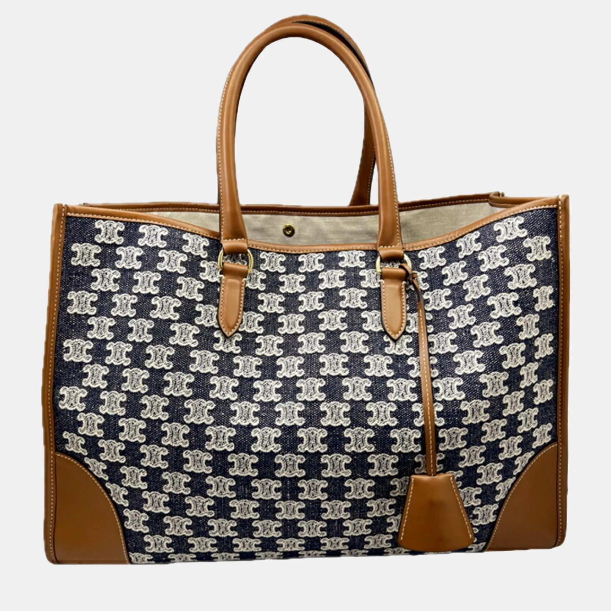 Brown/Navy  Canvas and Leather Horizontal Triomphe Cabas Tote Bag
