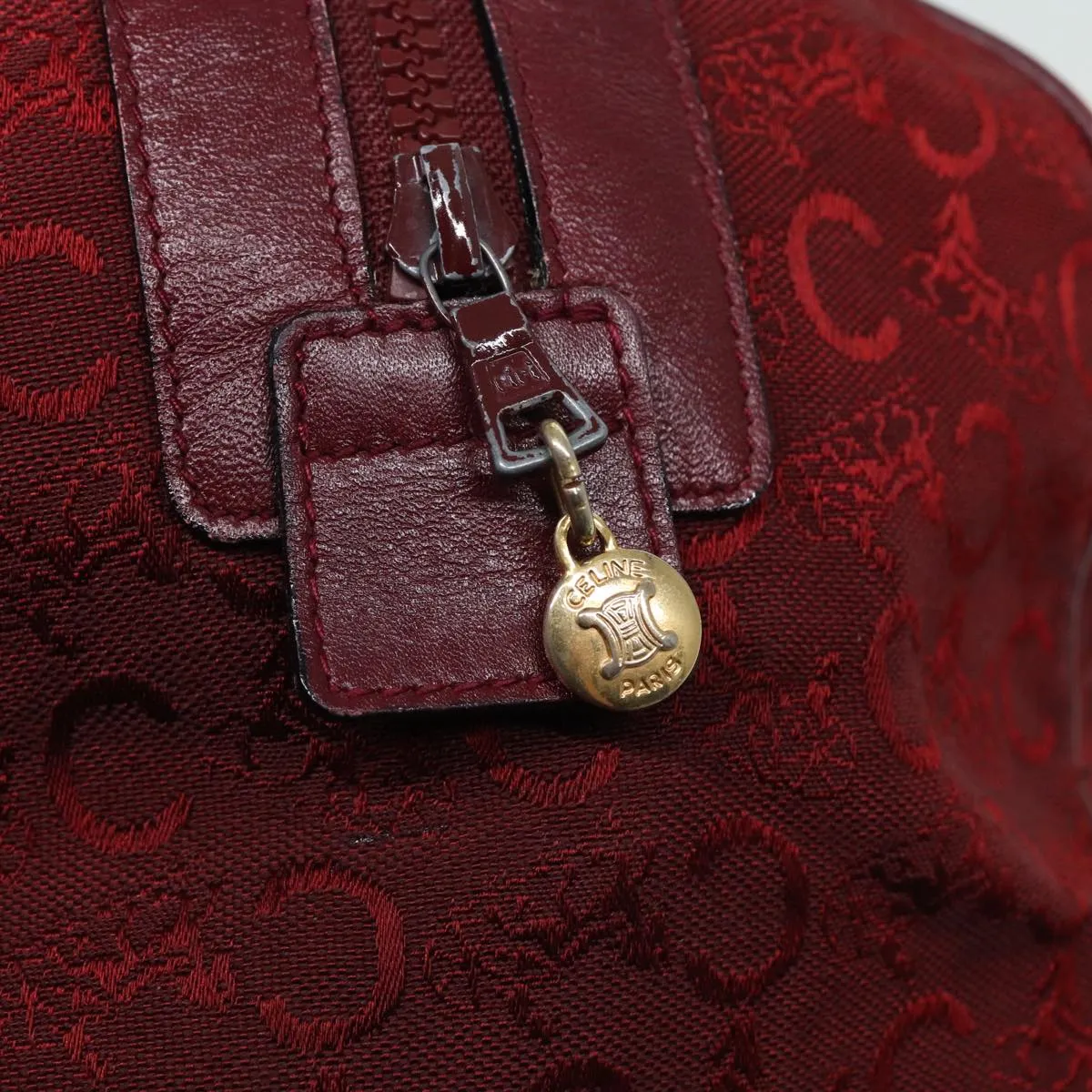 CELINE C Macadam Canvas Boston Bag Red Auth 81013