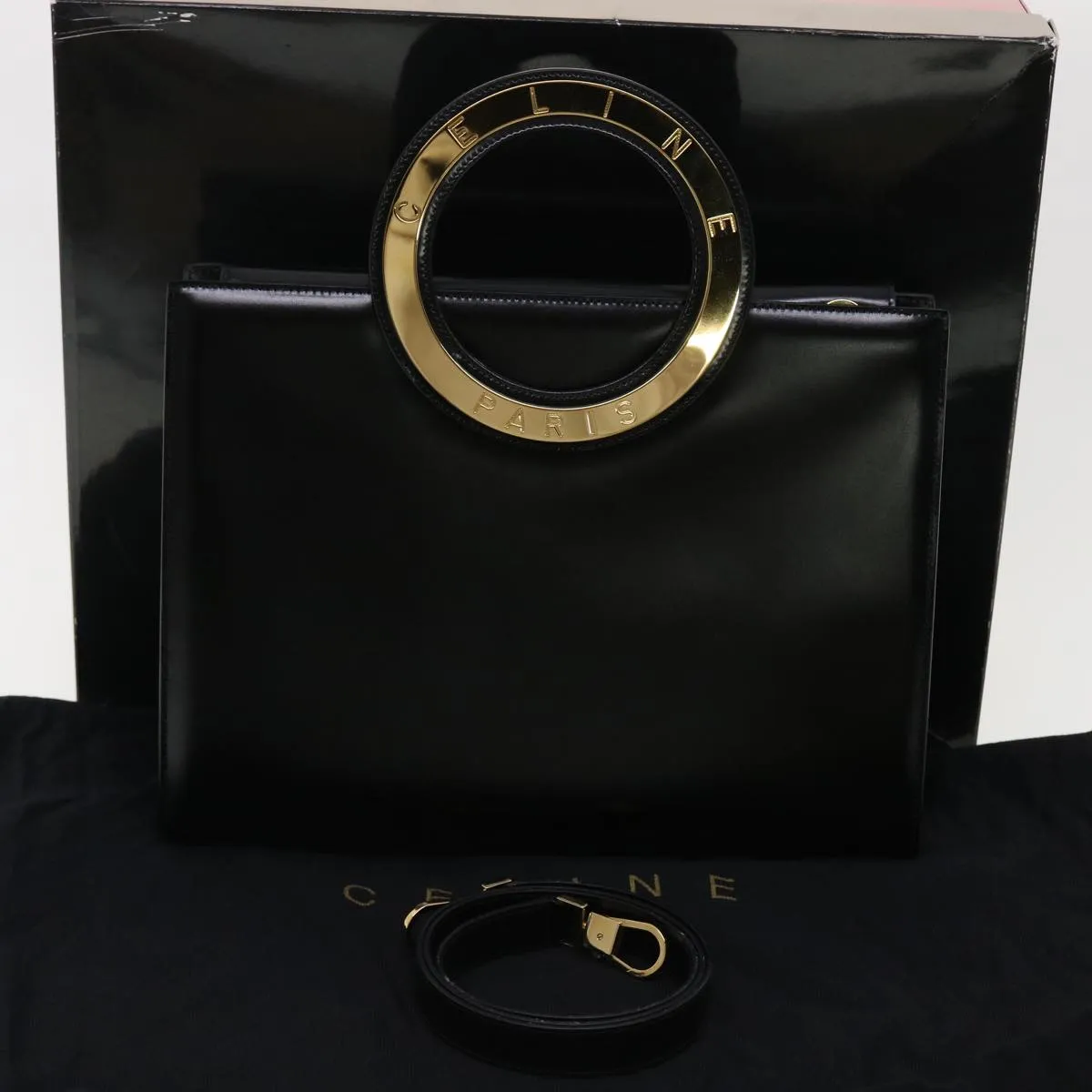 CELINE Hand Bag Leather 2way Black Auth 40458A
