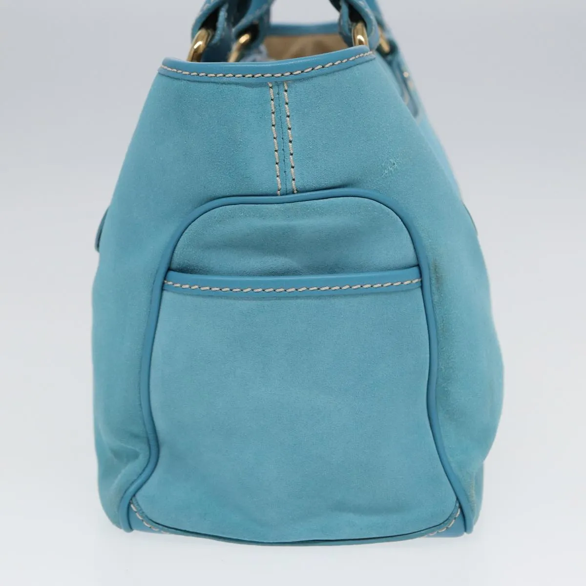 CELINE Hand Bag Suede Blue Auth 84759