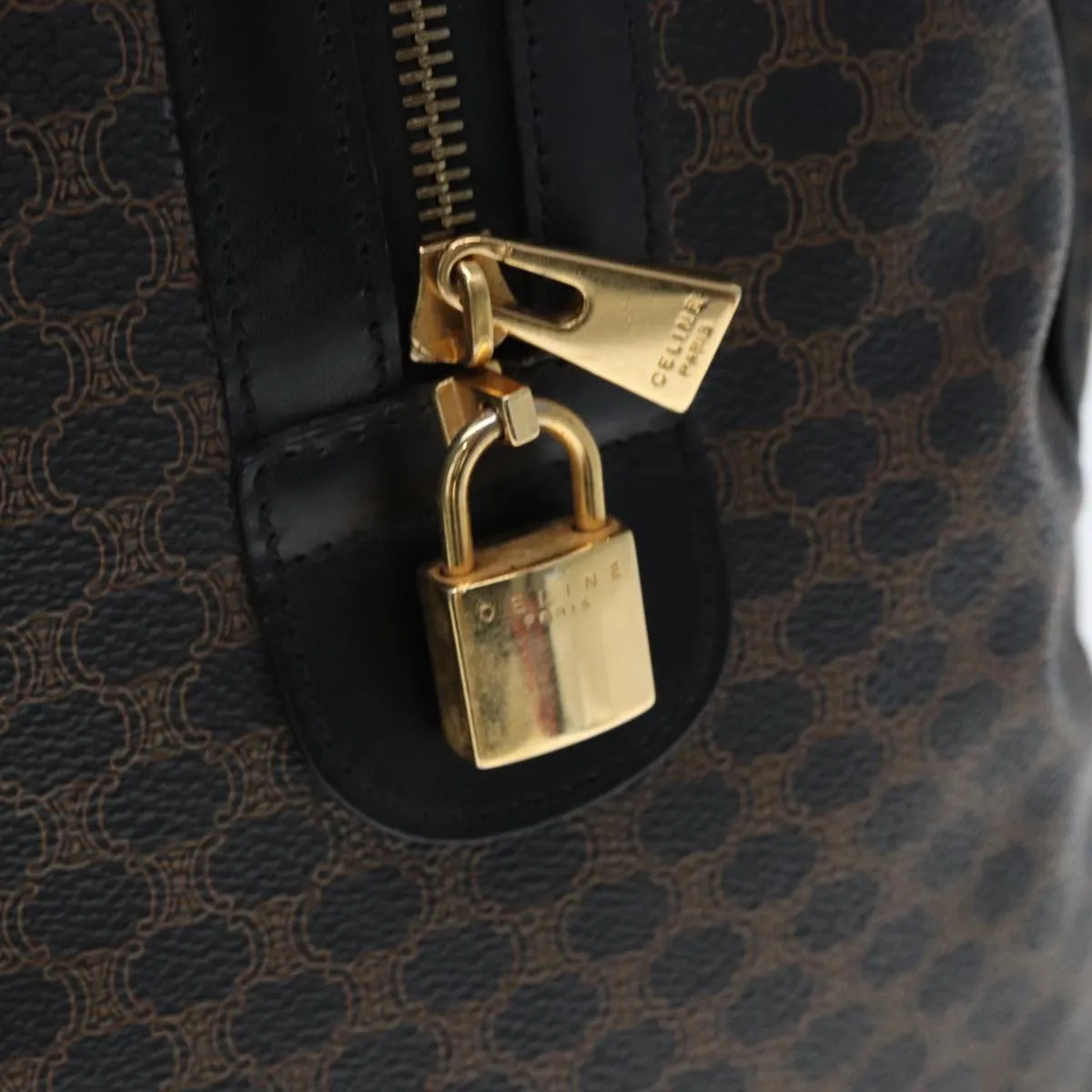 CELINE Macadam Canvas Boston Bag PVC Black Auth 75327