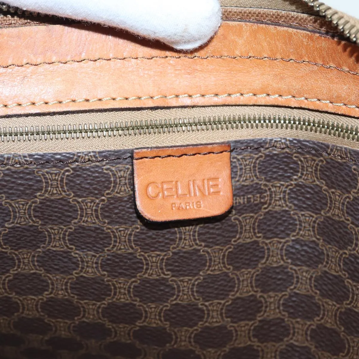 CELINE Macadam Canvas Boston Bag PVC Leather Brown Auth 83945