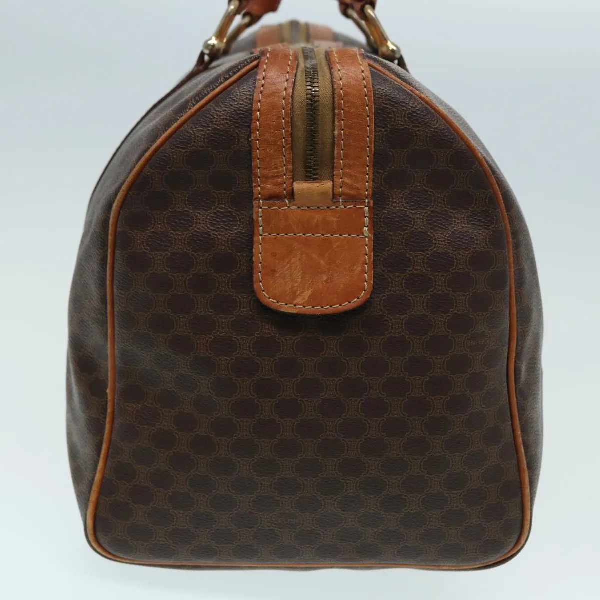 CELINE Macadam Canvas Boston Bag PVC Leather Brown Auth 83945