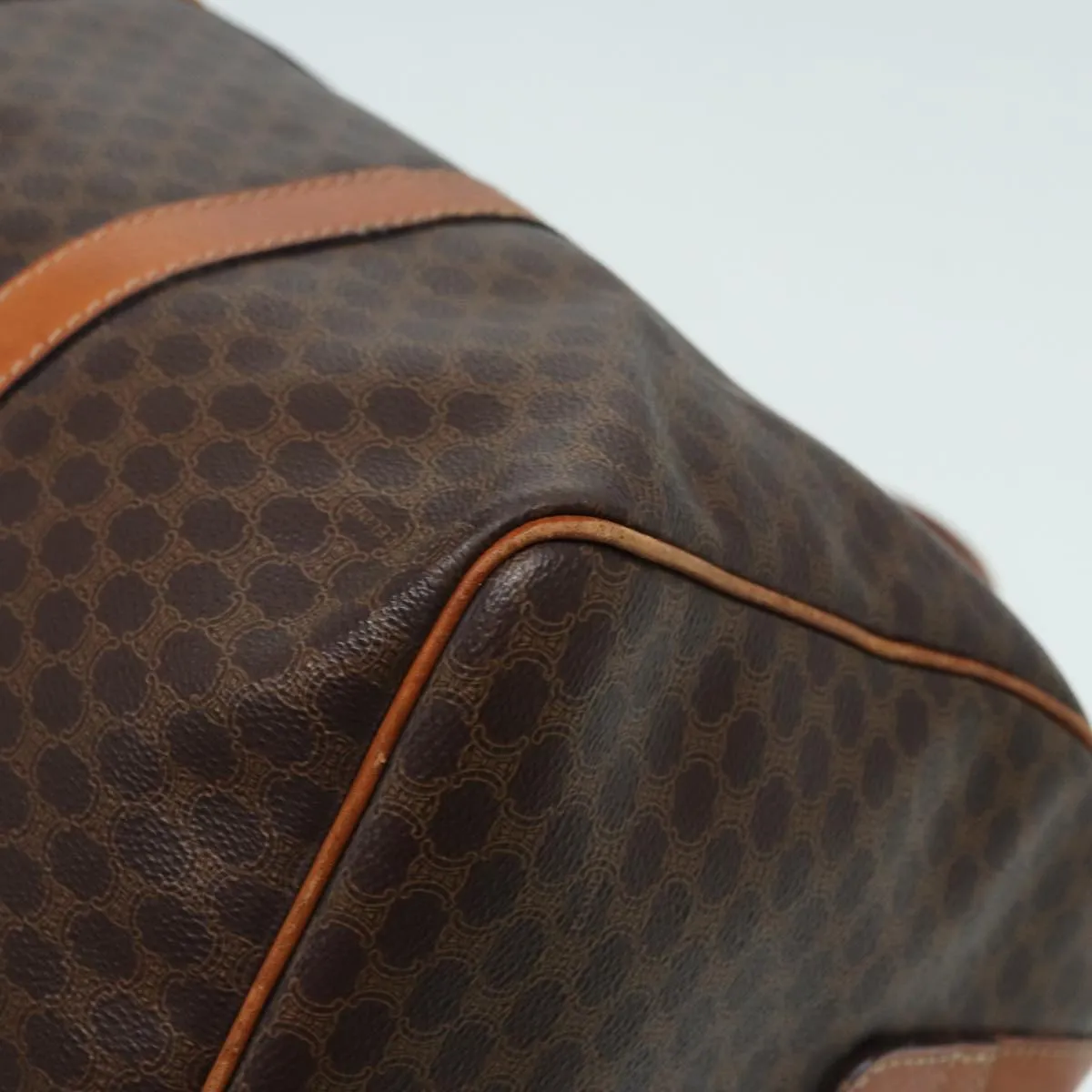 CELINE Macadam Canvas Boston Bag PVC Leather Brown Auth 83945