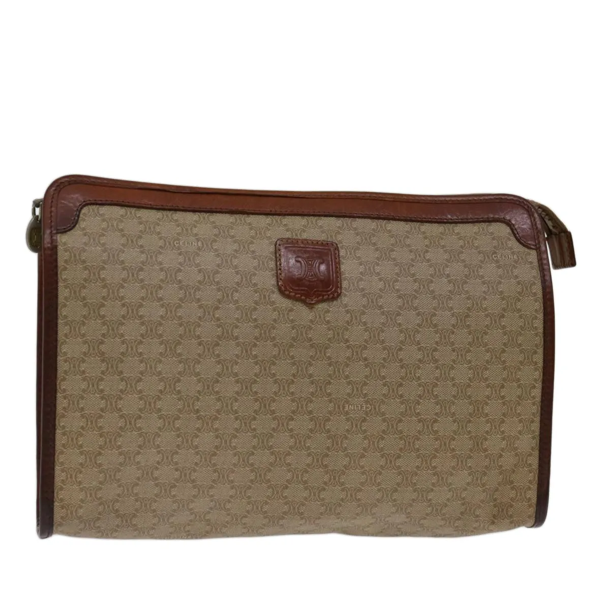 CELINE Macadam Canvas Clutch Bag Beige Auth 69684