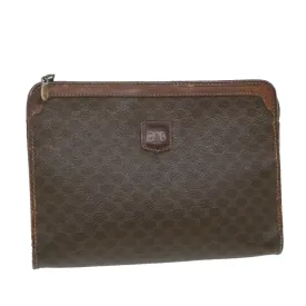 CELINE Macadam Canvas Clutch Bag PVC Leather Brown Auth ti1357