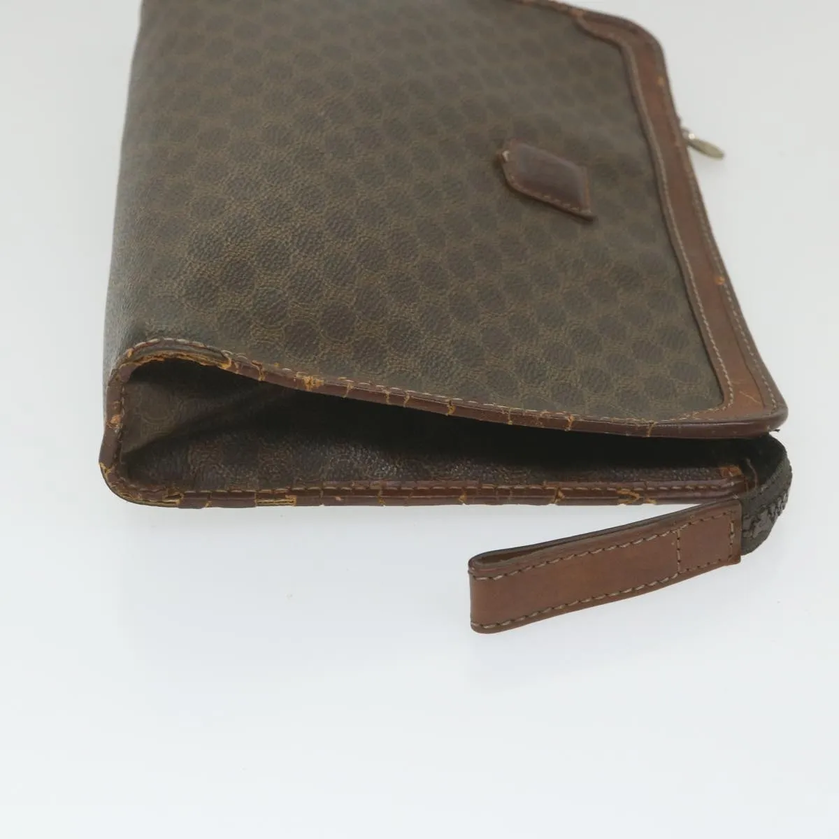 CELINE Macadam Canvas Clutch Bag PVC Leather Brown Auth ti1357