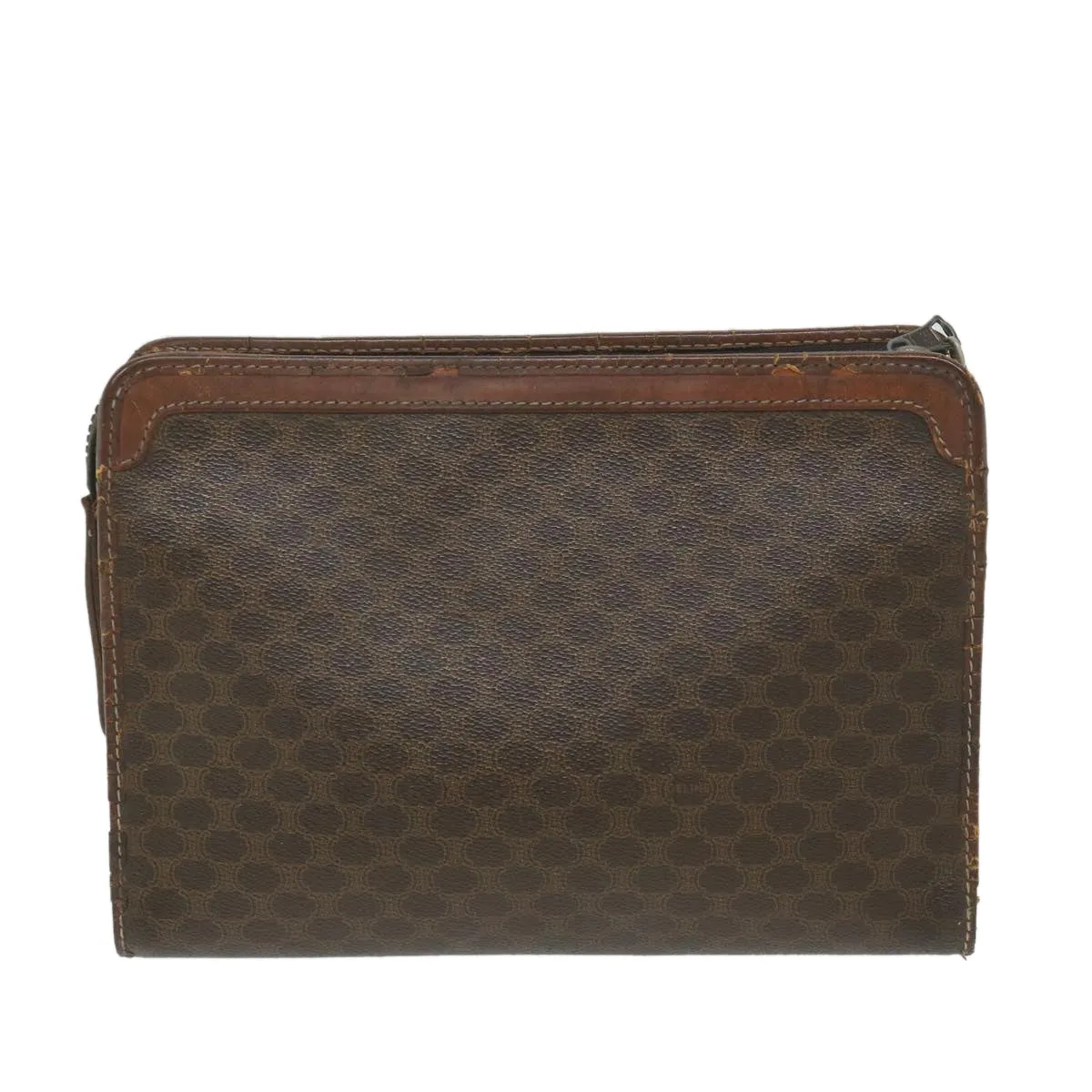 CELINE Macadam Canvas Clutch Bag PVC Leather Brown Auth ti1357