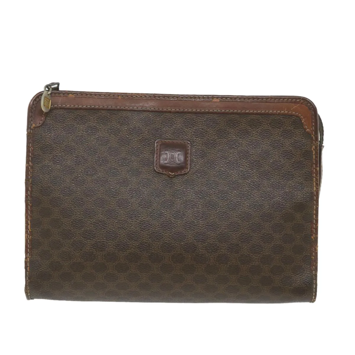 CELINE Macadam Canvas Clutch Bag PVC Leather Brown Auth ti1357