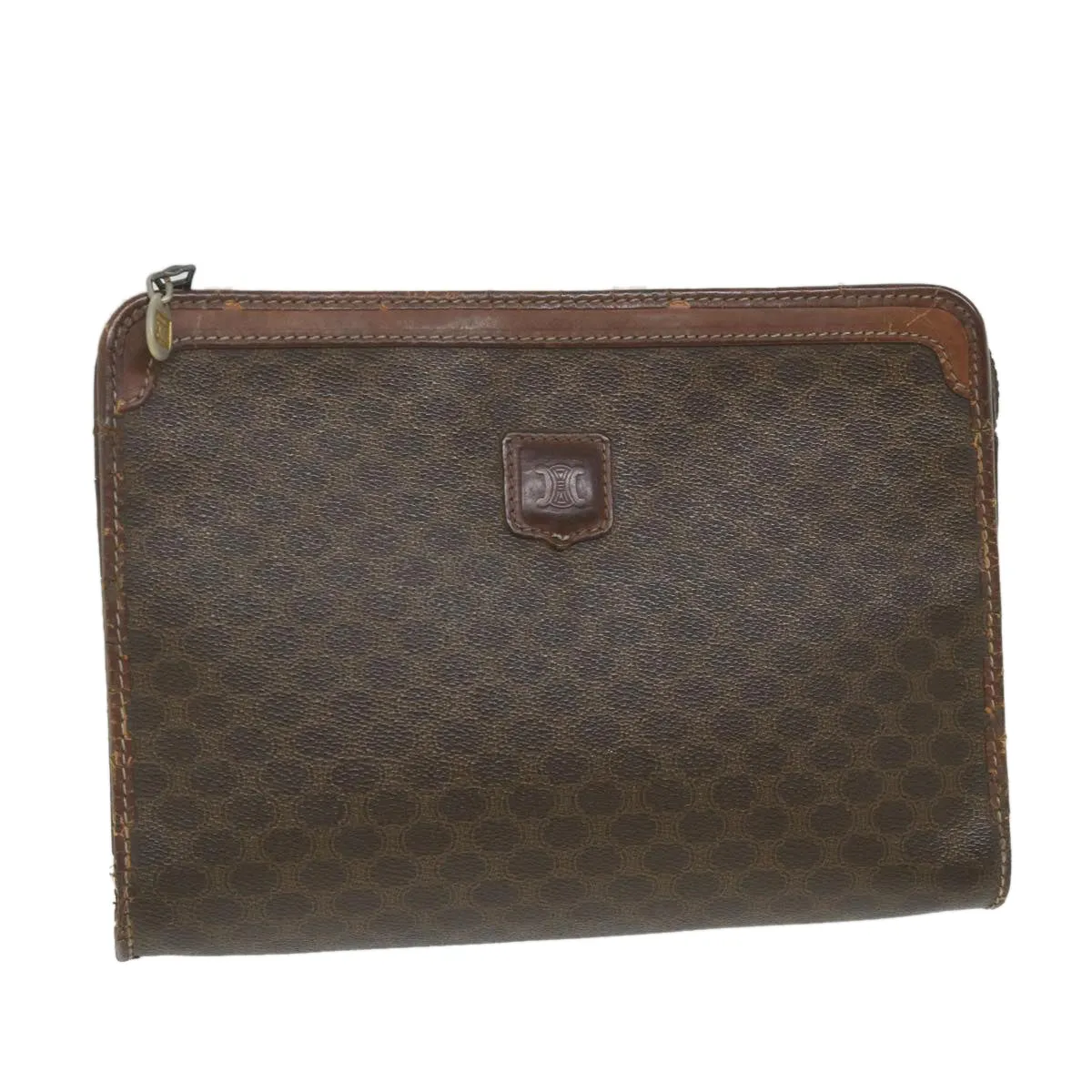 CELINE Macadam Canvas Clutch Bag PVC Leather Brown Auth ti1357