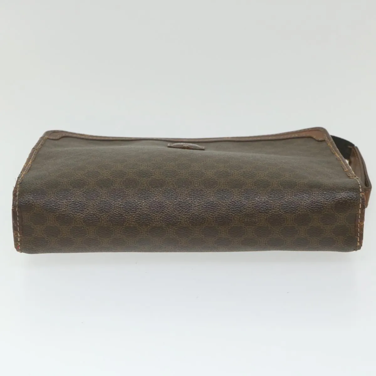 CELINE Macadam Canvas Clutch Bag PVC Leather Brown Auth ti1357