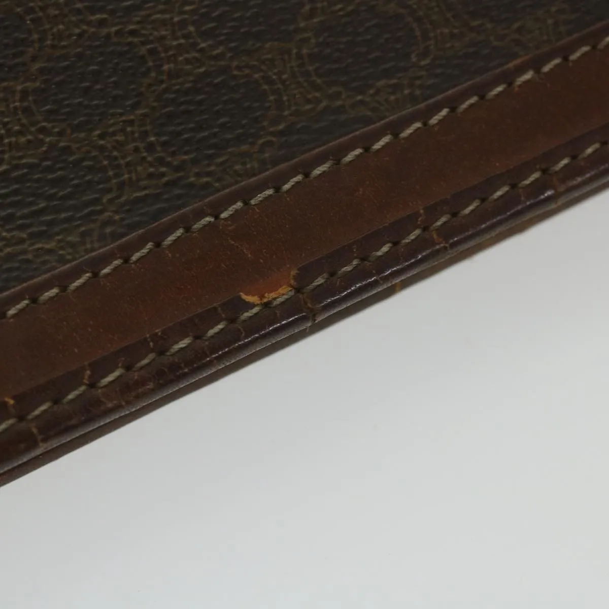 CELINE Macadam Canvas Clutch Bag PVC Leather Brown Auth ti1357