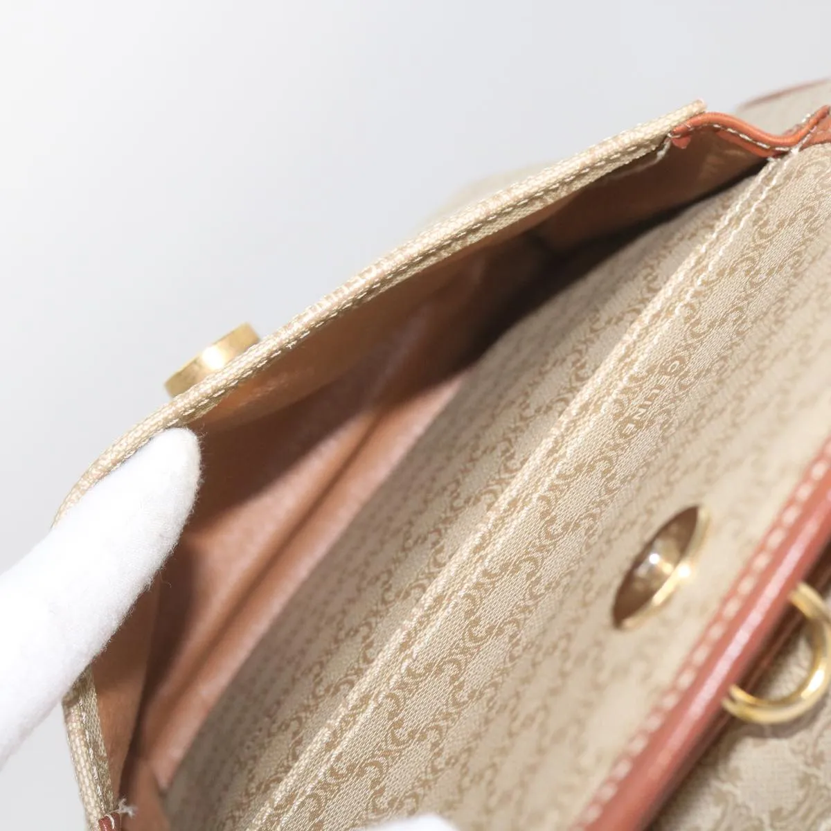 CELINE Macadam Canvas Hand Bag Beige Auth 67396