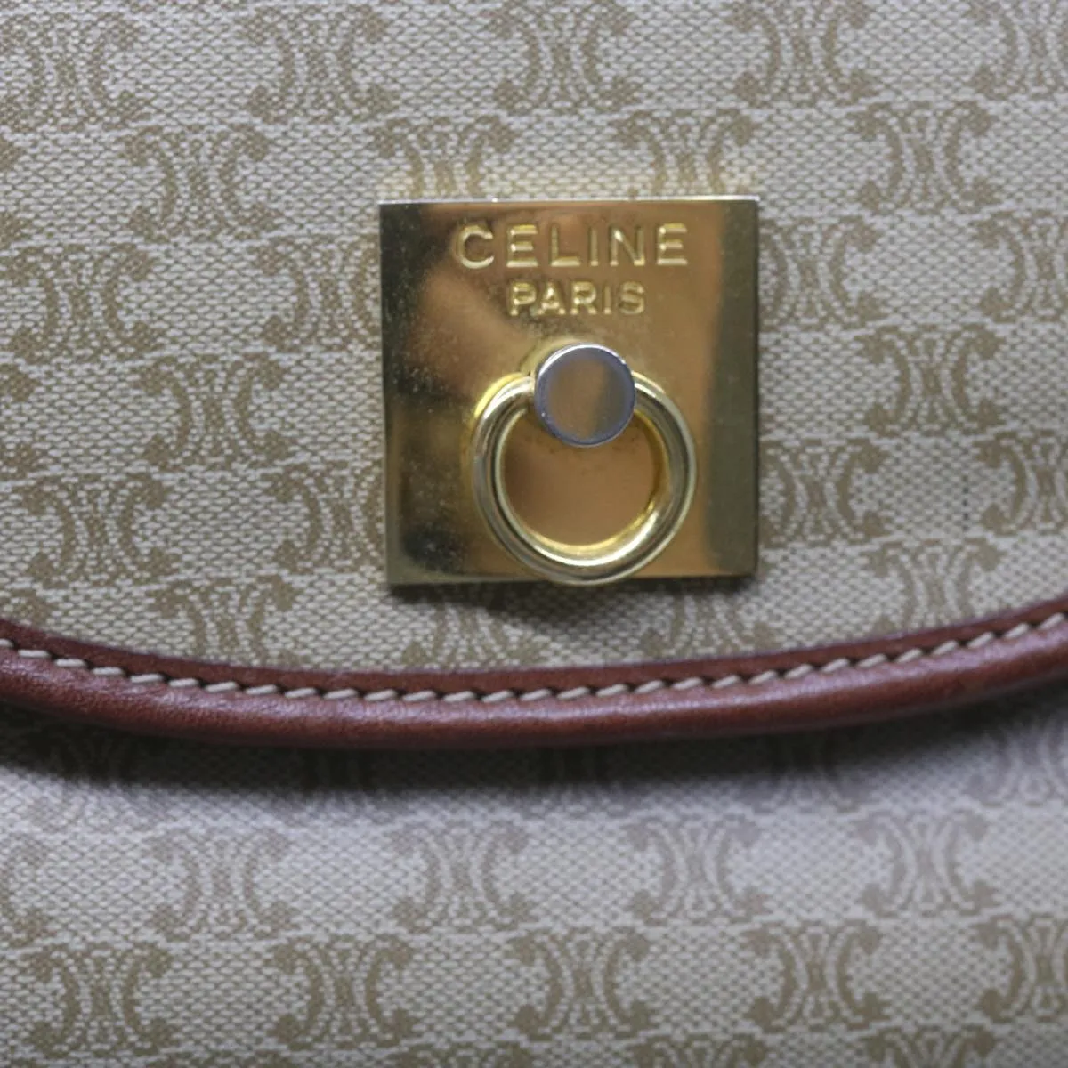 CELINE Macadam Canvas Hand Bag Beige Auth 67396