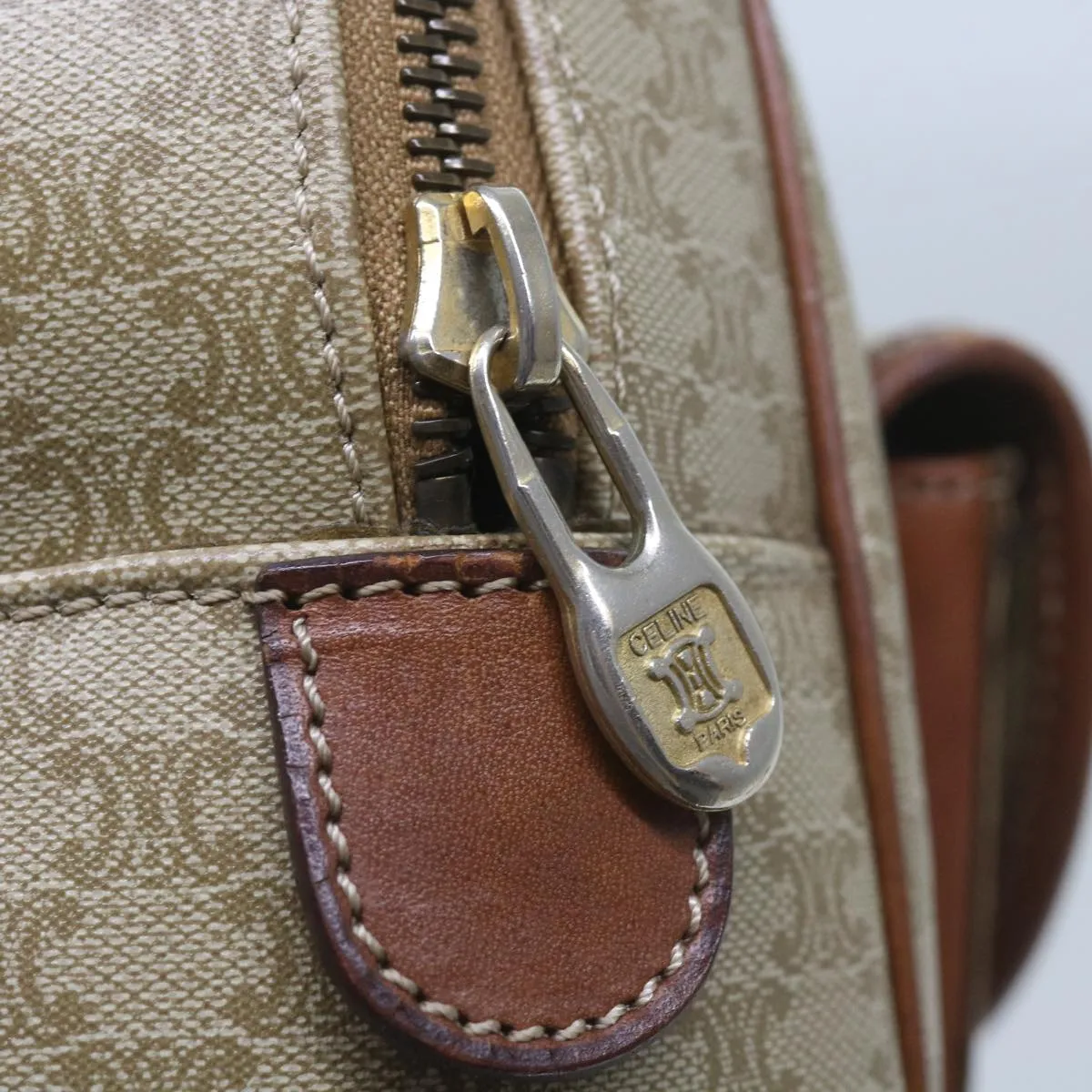 CELINE Macadam Canvas Hand Bag Beige Auth 67396