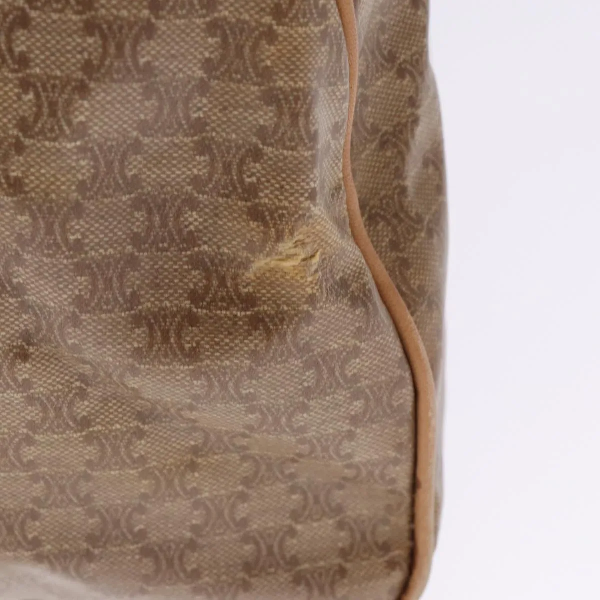CELINE Macadam Canvas Hand Bag PVC Leather Beige Auth 74839