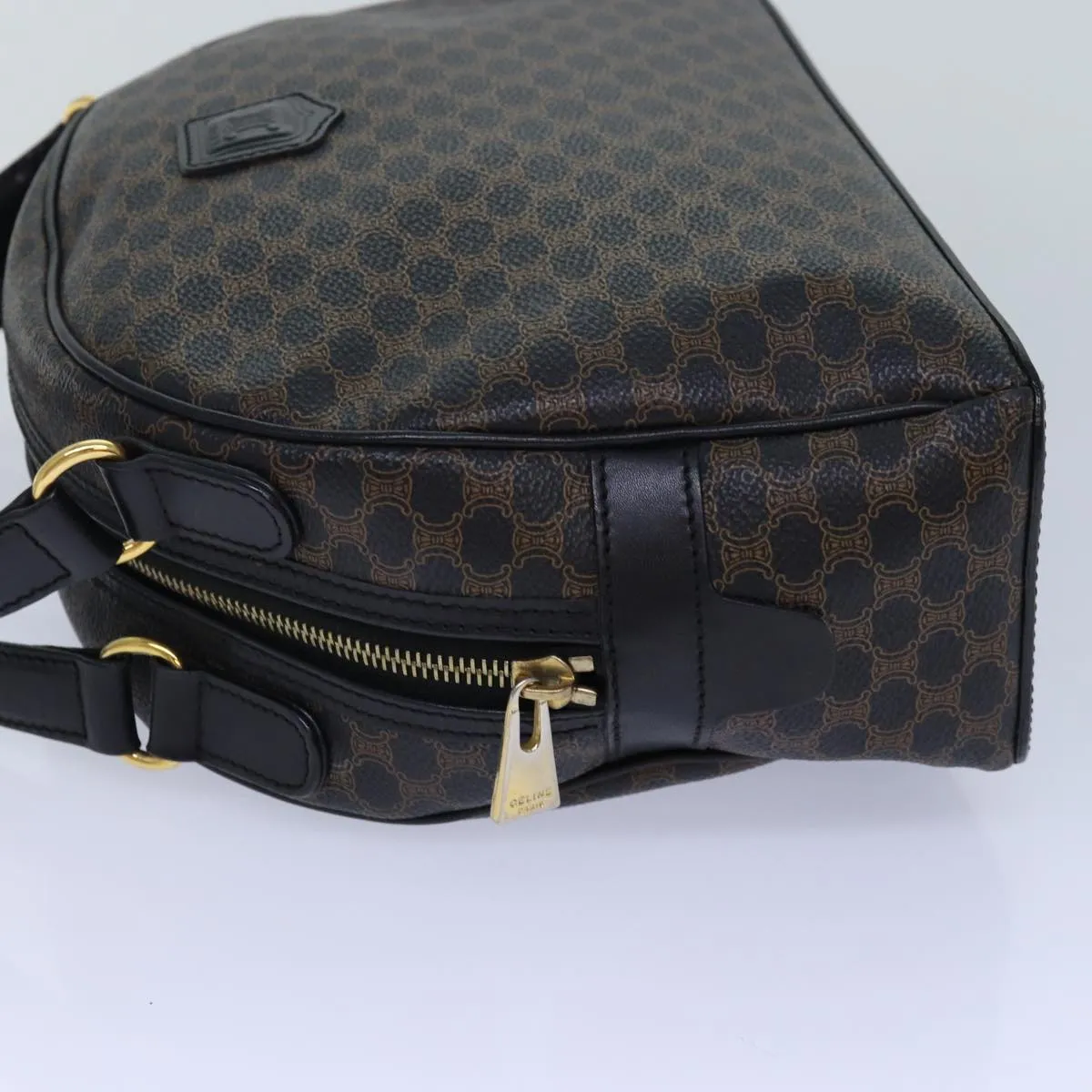 CELINE Macadam Canvas Hand Bag PVC Leather Black Auth yk14246