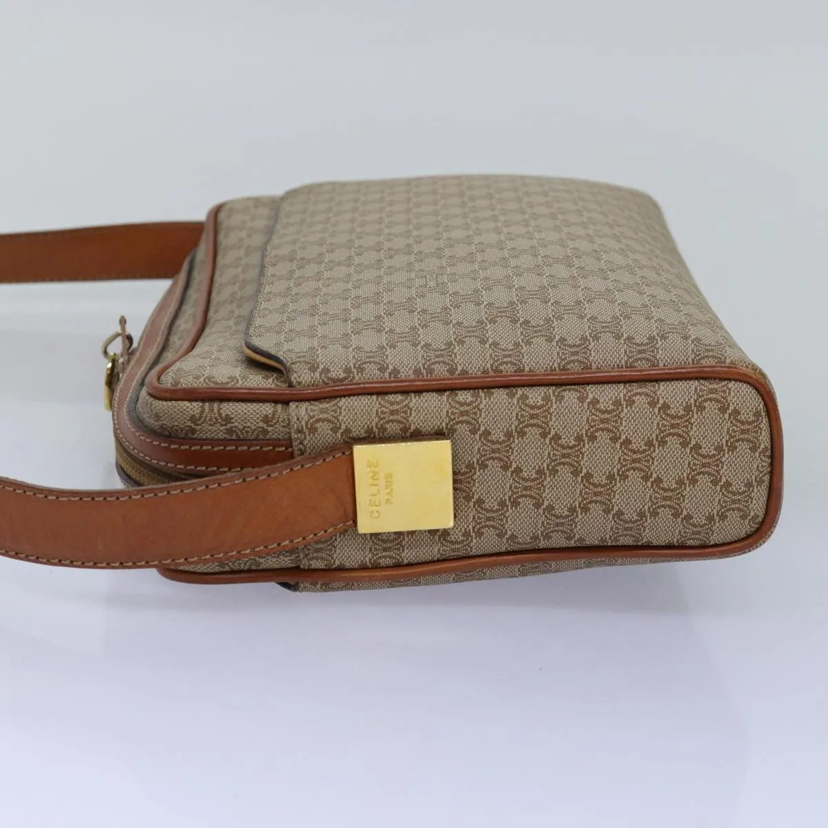 CELINE Macadam Canvas Shoulder Bag Beige Auth bs14235