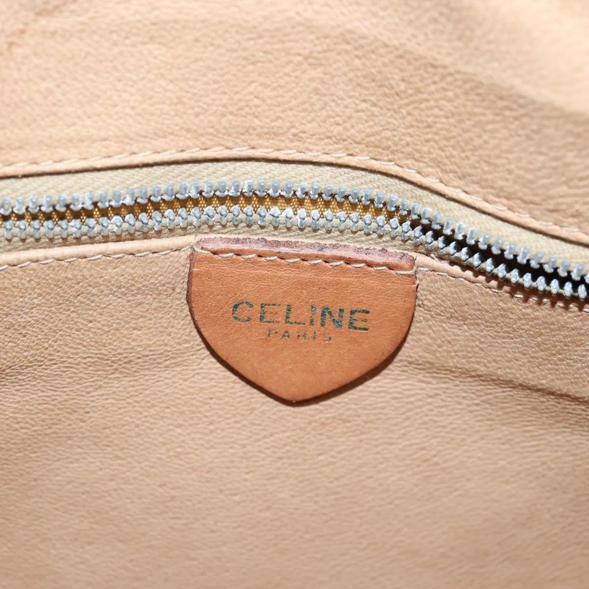 CELINE Macadam Canvas Shoulder Bag Beige Auth bs14235