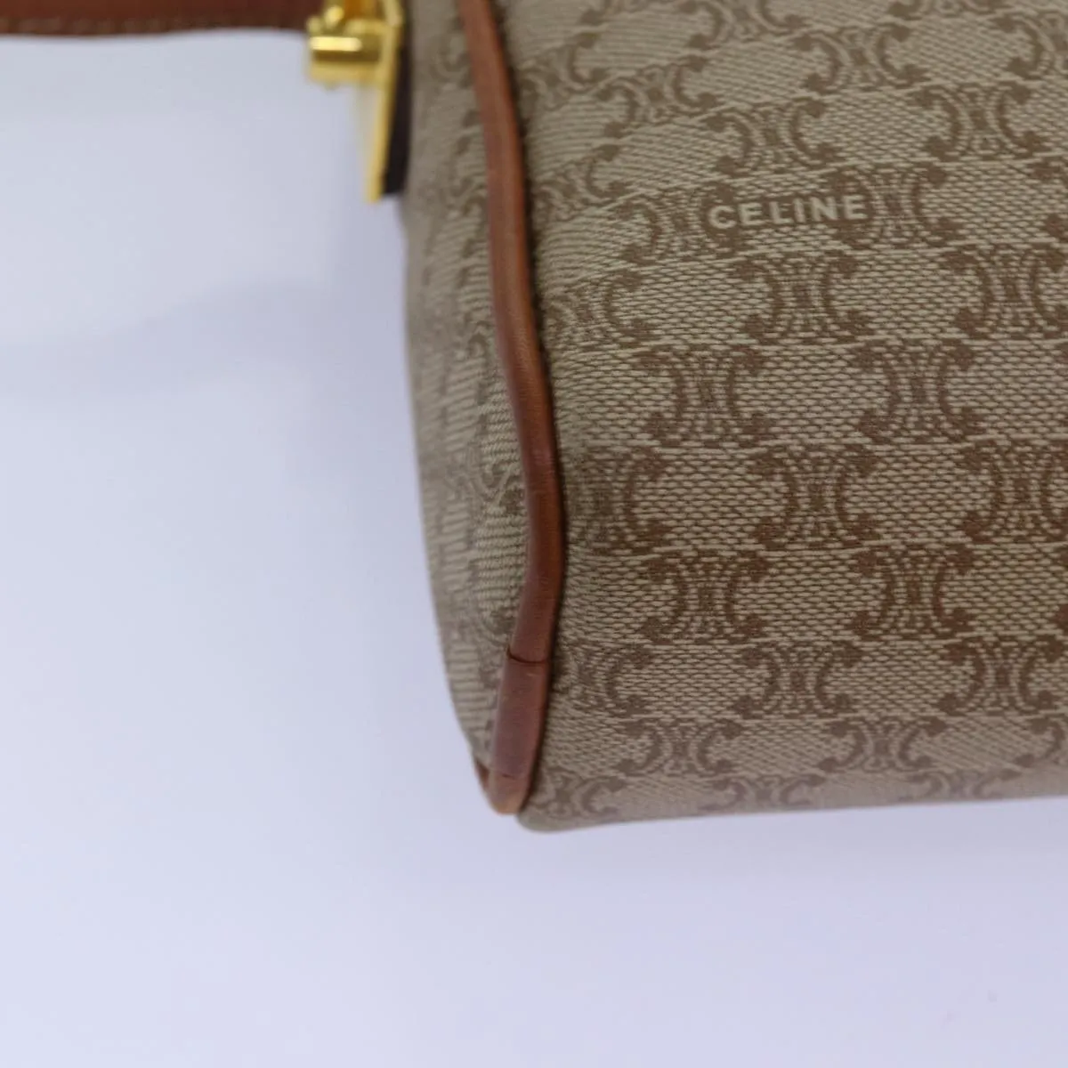 CELINE Macadam Canvas Shoulder Bag Beige Auth bs14235