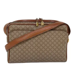 CELINE Macadam Canvas Shoulder Bag Beige Auth bs14235