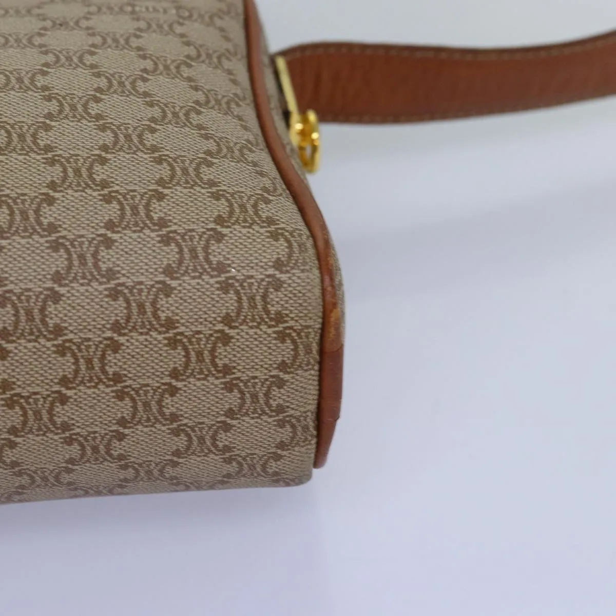 CELINE Macadam Canvas Shoulder Bag Beige Auth bs14235