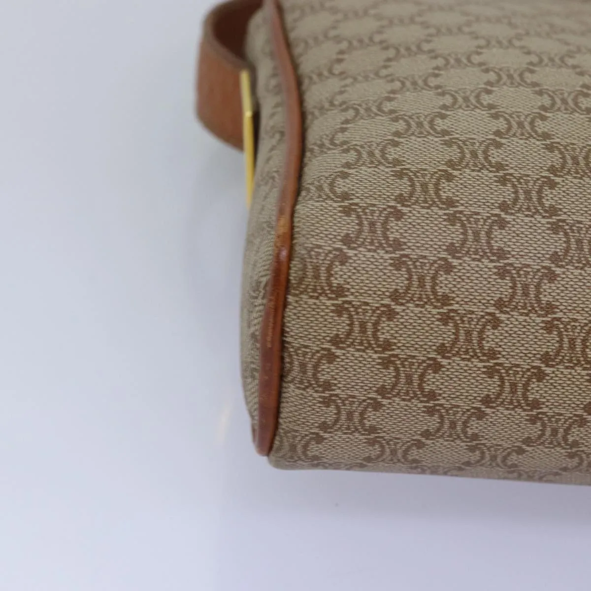 CELINE Macadam Canvas Shoulder Bag Beige Auth bs14235