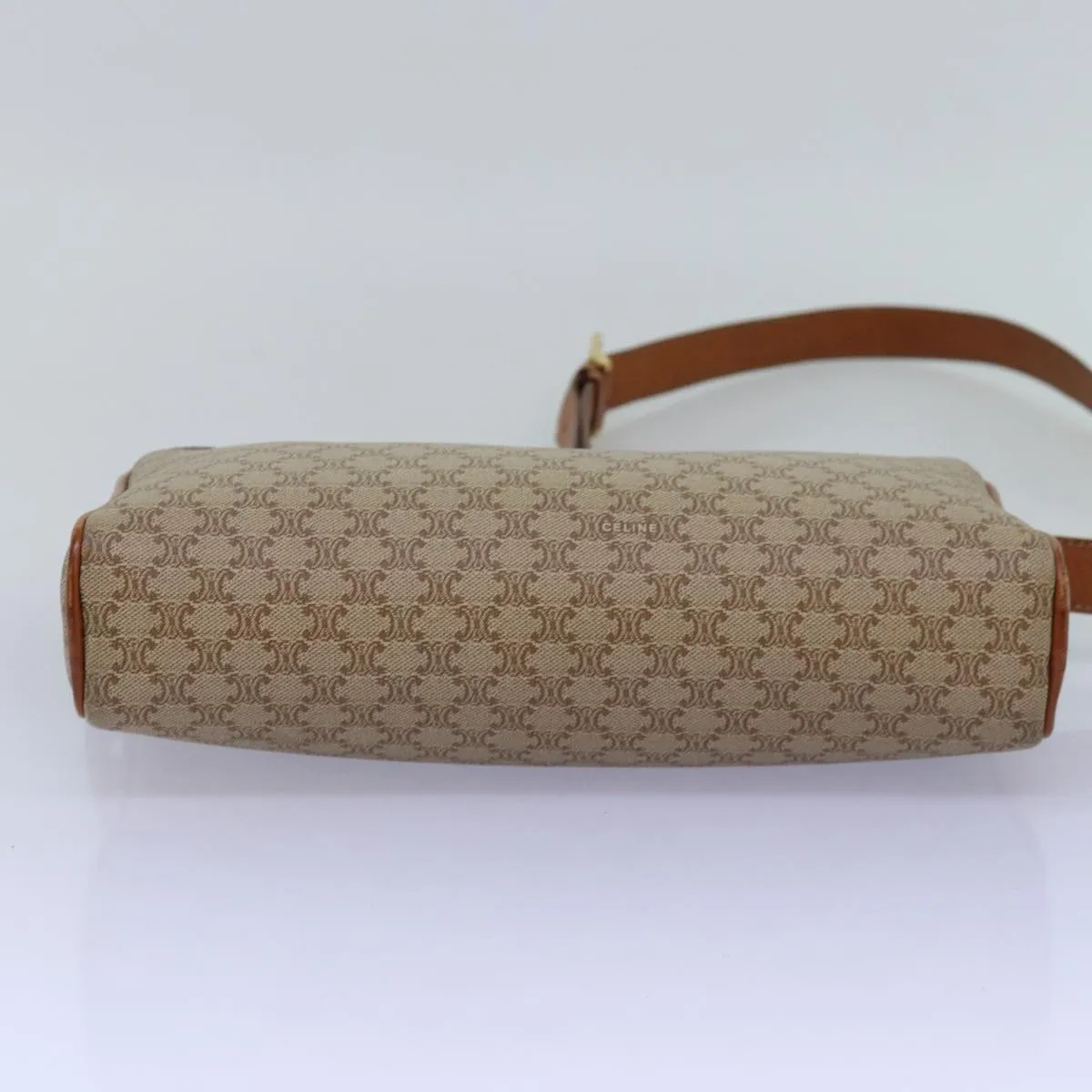 CELINE Macadam Canvas Shoulder Bag Beige Auth bs14235