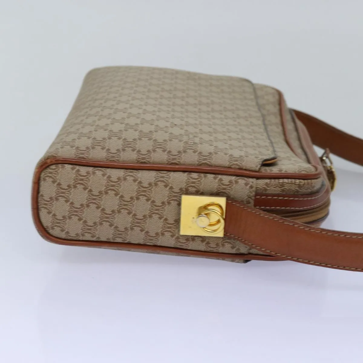 CELINE Macadam Canvas Shoulder Bag Beige Auth bs14235