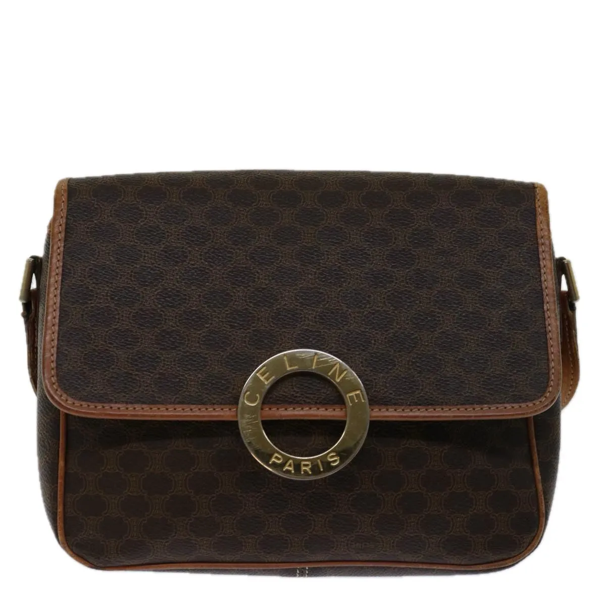 CELINE Macadam Canvas Shoulder Bag PVC Brown Auth 68999