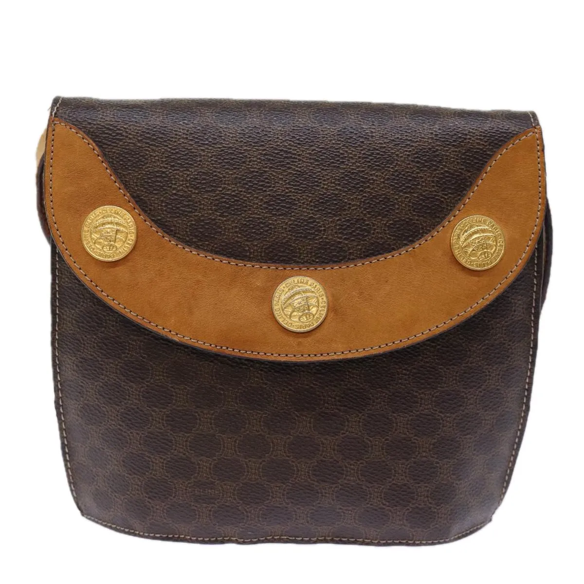 CELINE Macadam Canvas Shoulder Bag PVC Brown Auth 73030