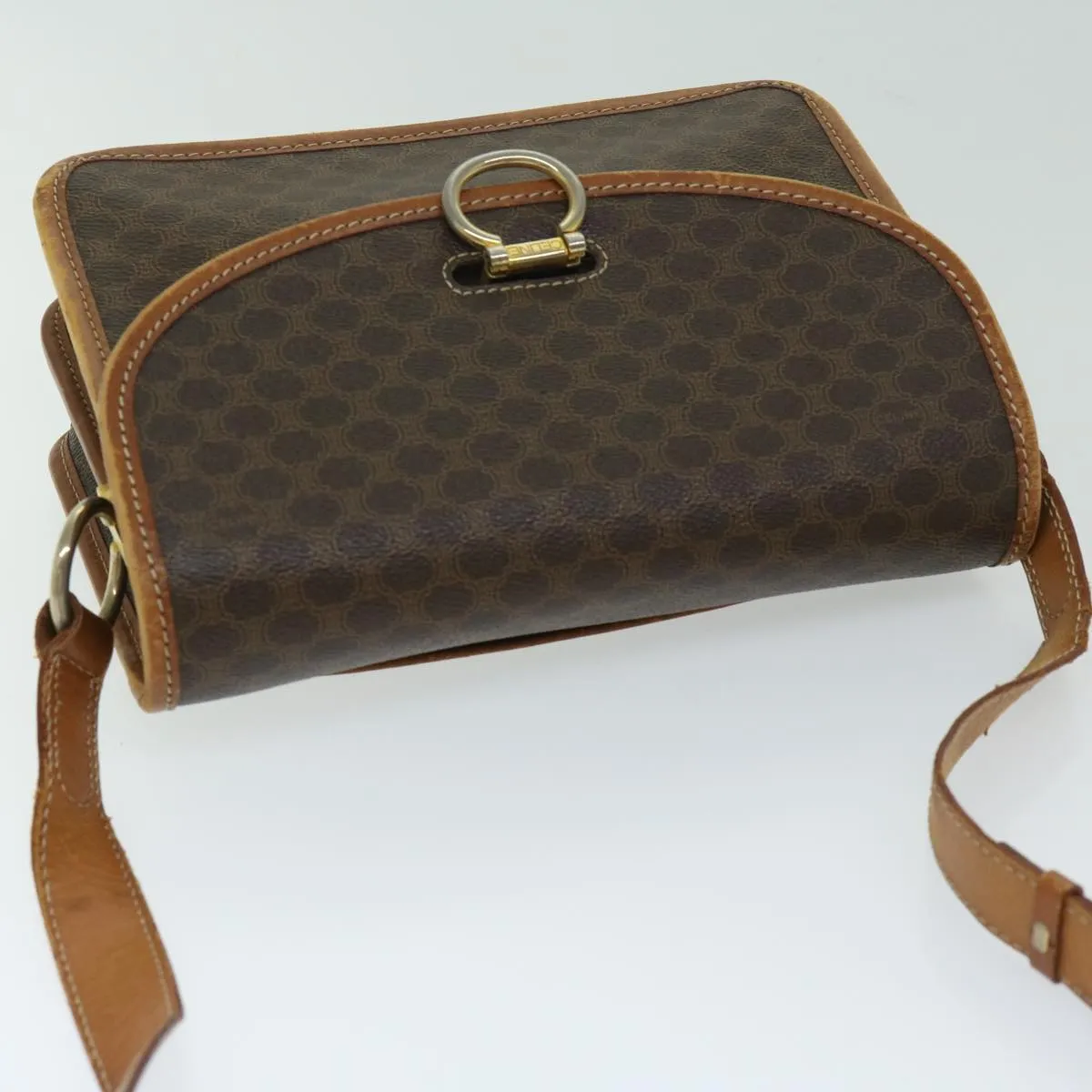 CELINE Macadam Canvas Shoulder Bag PVC Leather Brown Auth bs12922