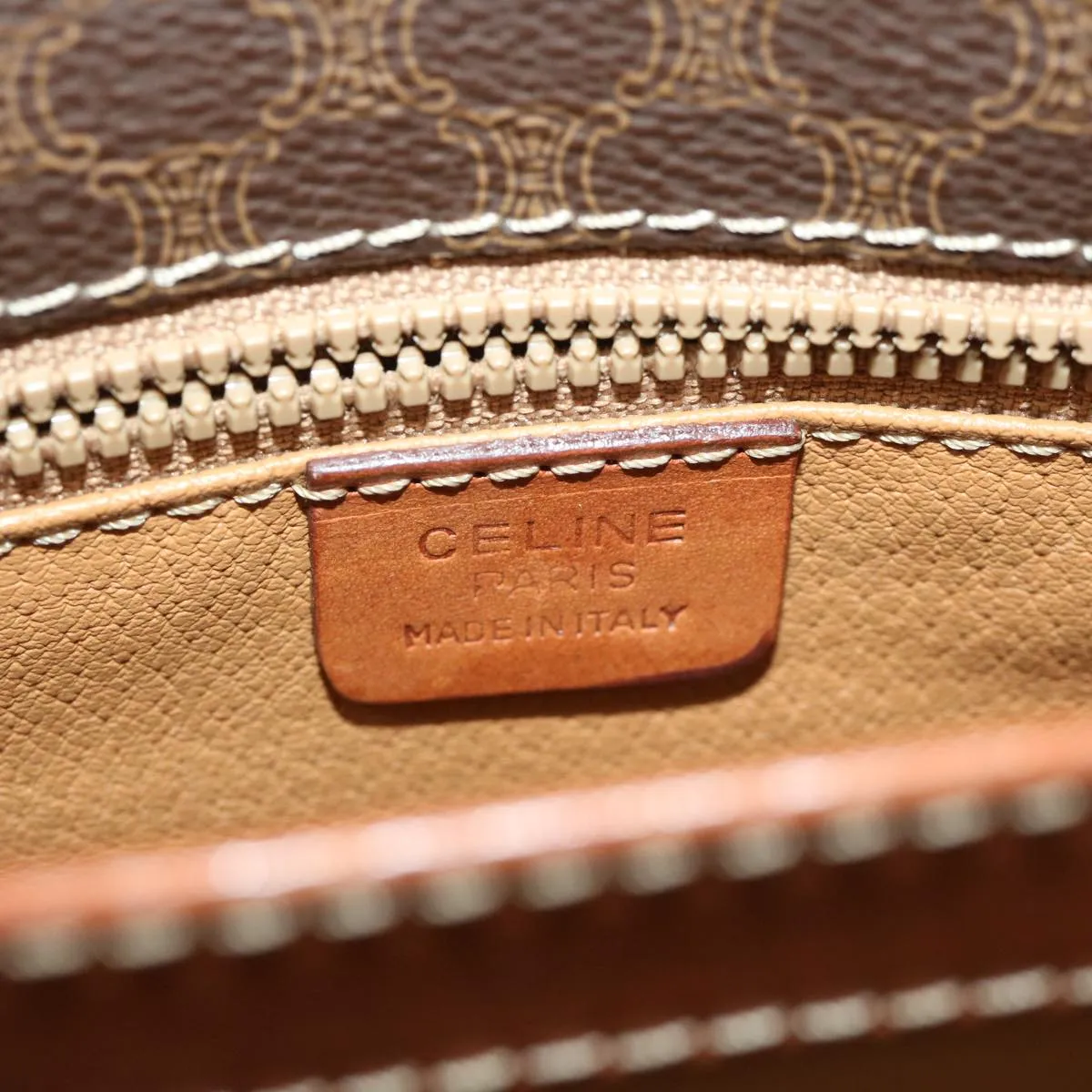 CELINE Macadam Canvas Shoulder Bag PVC Leather Brown Auth bs12922