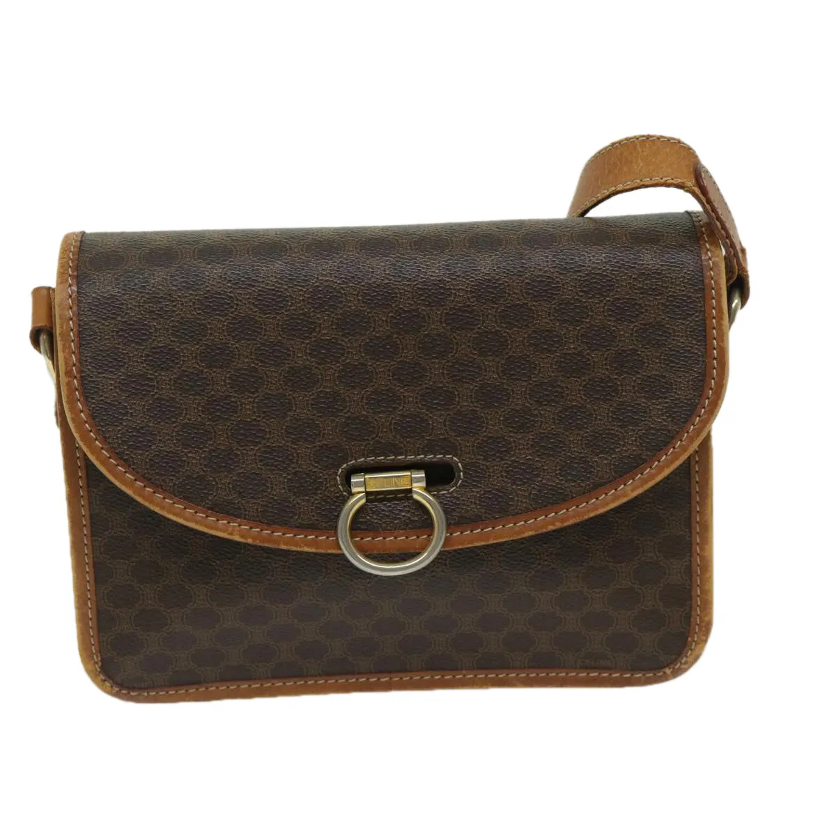 CELINE Macadam Canvas Shoulder Bag PVC Leather Brown Auth bs12922