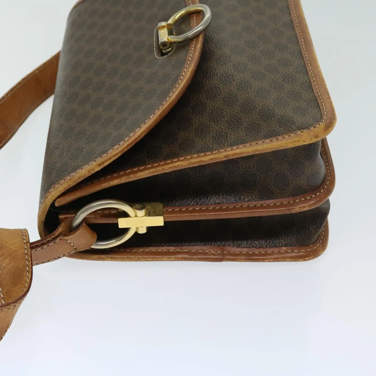 CELINE Macadam Canvas Shoulder Bag PVC Leather Brown Auth bs12922